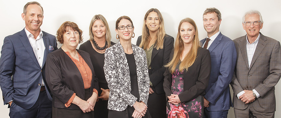Our Commercial Conveyancing team from left: Scott Wight, Viv Rozee, Keely King, Claire McKendry, Portia Barcello, Karina McGillivray-Seaton, Tom Dobbs and Paul Gibson